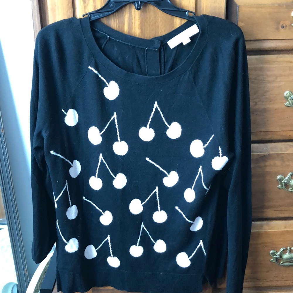 Loft Cherry Patterned Black and Cream Cardigan-Medium